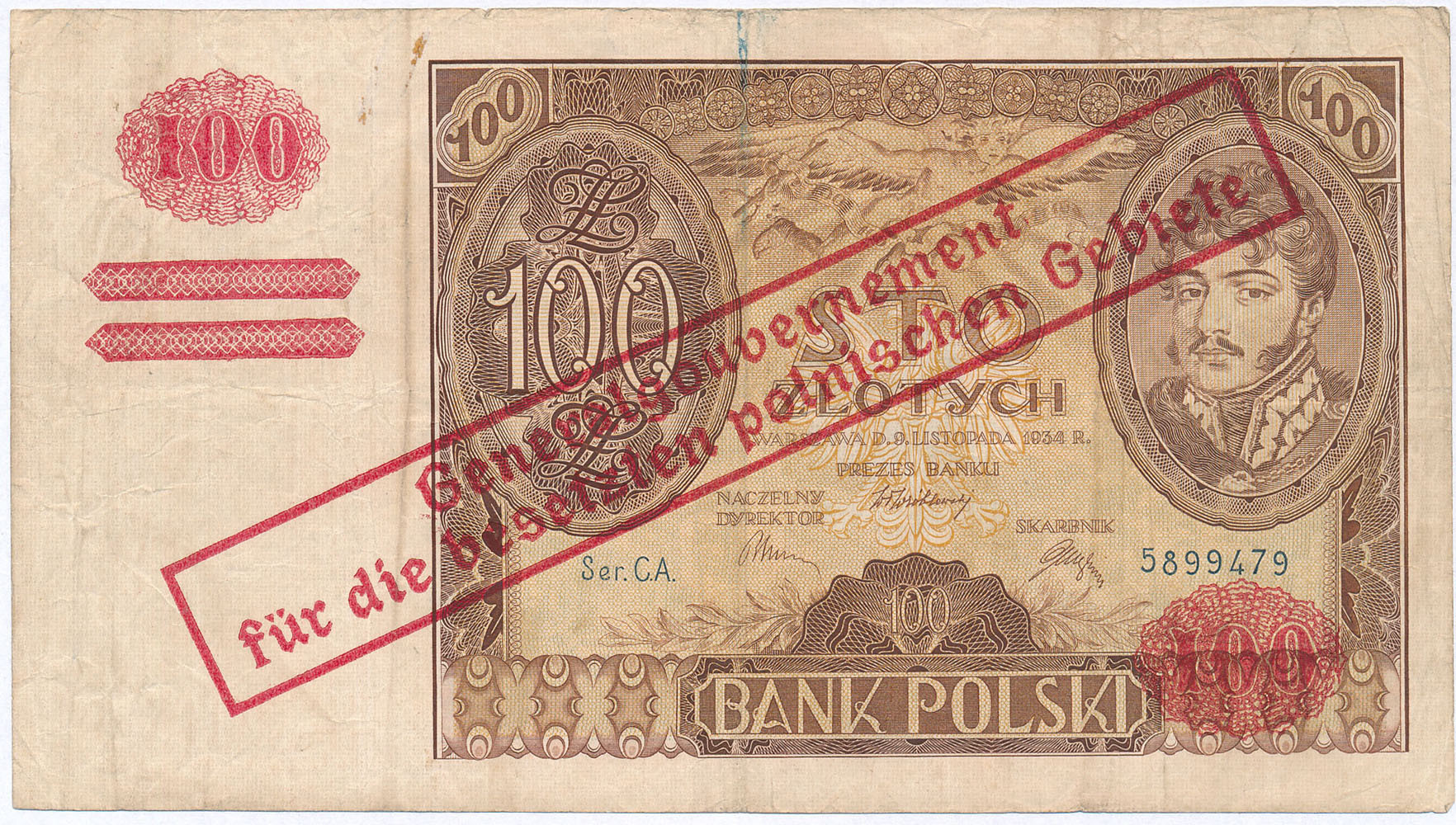100 złotych 1934 seria CO - fałszywy nadruk